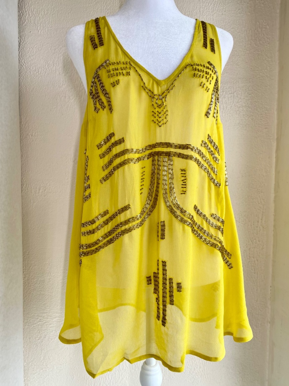 NWT vintage Free People bright chartreuse beaded racer back tank  Size Small